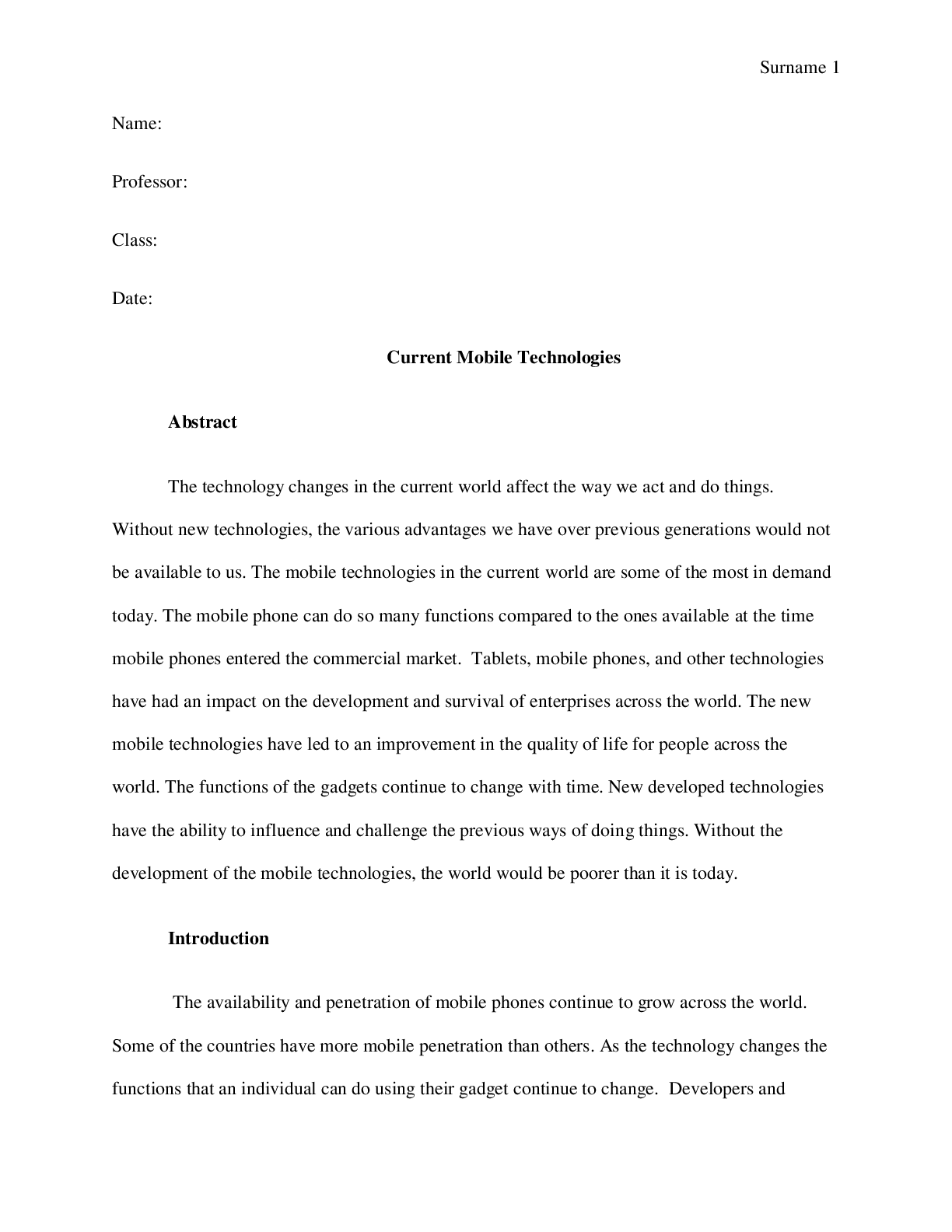 Preview image for Current Mobile Technologies